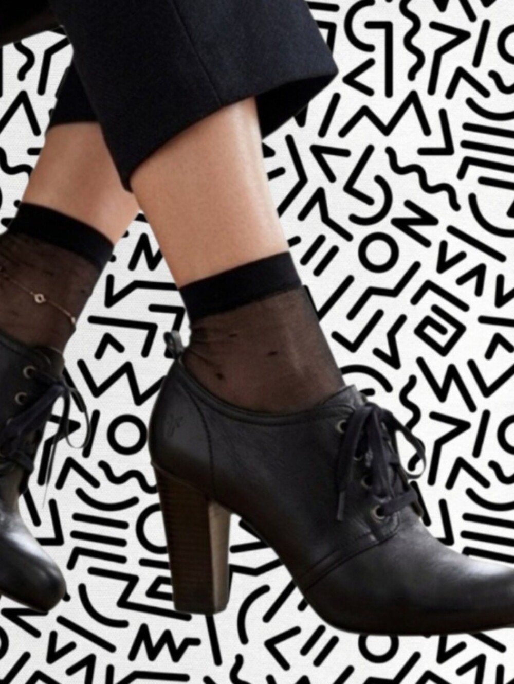Frye Black Lace-Up Block Heel Oxford